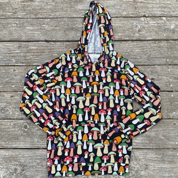 LA soul Tops - LA Soul Mushrooms 🍄 all over print hoodie black with multicolor mushroom Small